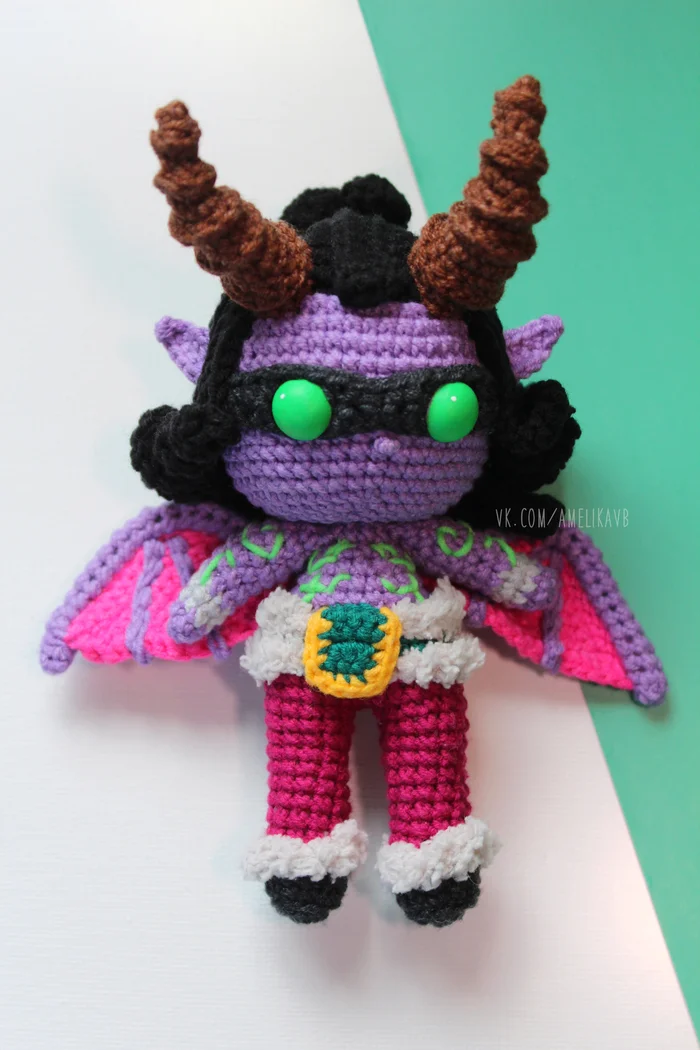 Knitted Chibi Illidan:3 - My, Author's toy, Needlework without process, Needlework, Crochet, Amigurumi, Warcraft, World of warcraft, Illidan