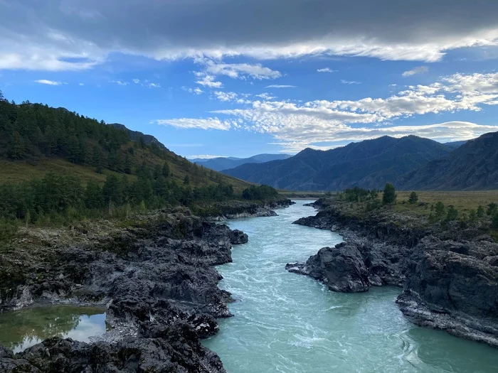 The Katun River, view from the Oroktoysky Bridge - My, Altai Republic, Katun, Oroktoi Bridge, Nature, Russia, Travel across Russia