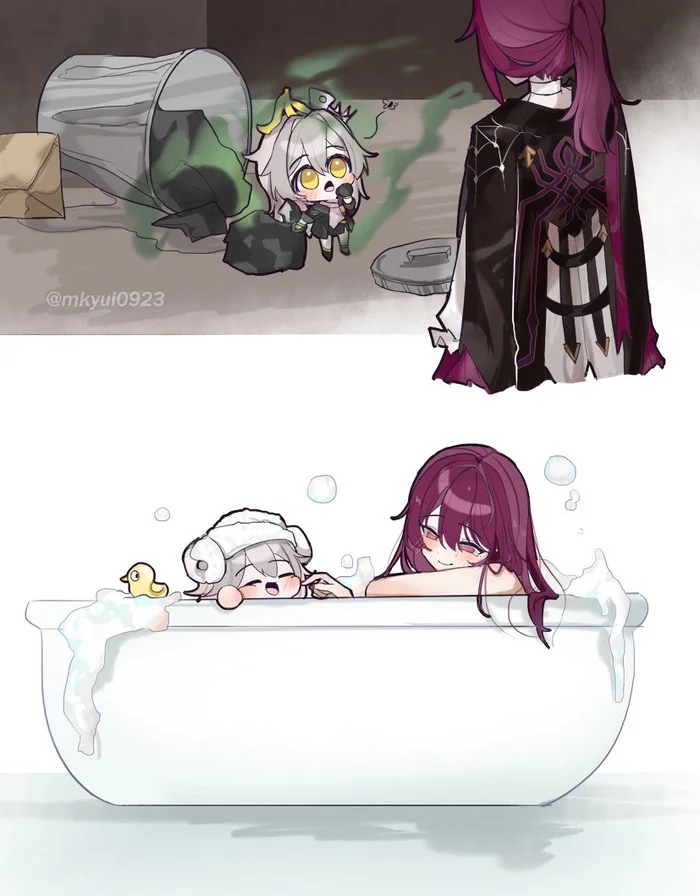 Bath time - Honkai: Star Rail, Stelle (Honkai: Star Rail), Kafka (Honkai: Star Rail), Art, Girls, Games, Anime art, Anime