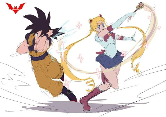 Сон Гоку и Сейлор Мун - Dragon Ball, Dragon Ball z, Арт, Goku, Son goku, Sailor Moon, Tsukino Usagi, Anime Art, Аниме, Кроссовер