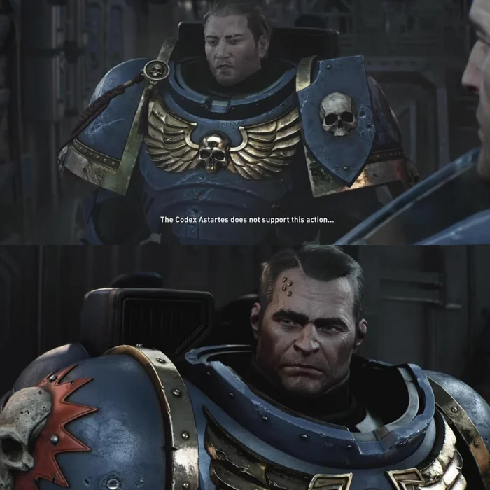 He had heard this somewhere before. - Warhammer 40k, Adeptus Astartes, Ultramarines, Computer games, Warhammer 40k: Space Marine 2, Screenshot