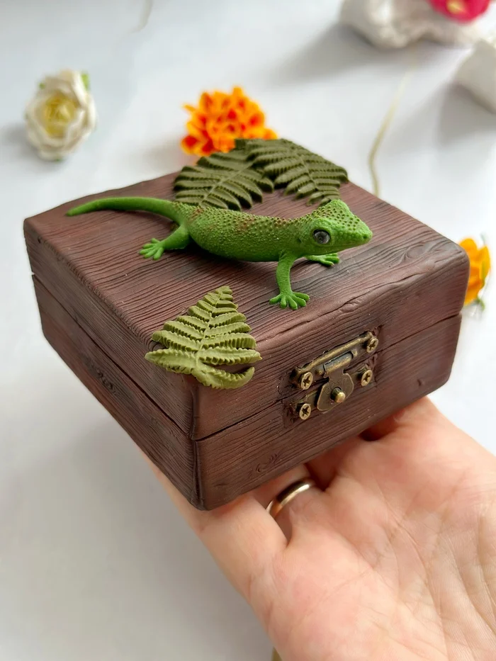 Lizard Box - My, Needlework without process, Polymer clay, Lizard, Decor, Casket, Longpost