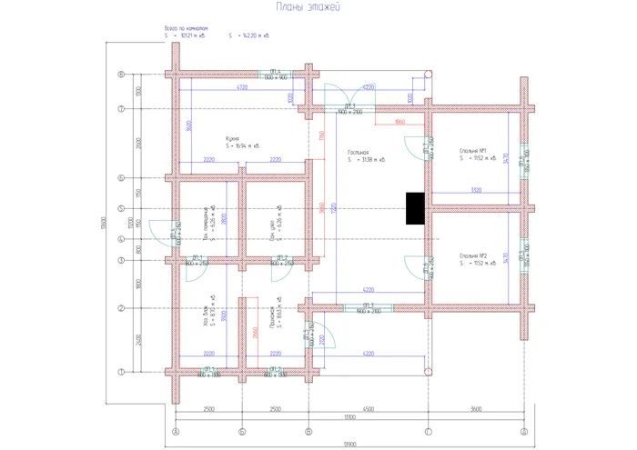 House 11.5x13.5 m. (D1-02-24) - My, Log house, Tree, House, Bath, Alcove, Log, Calibration, Building, Project, Design, Frame, Longpost