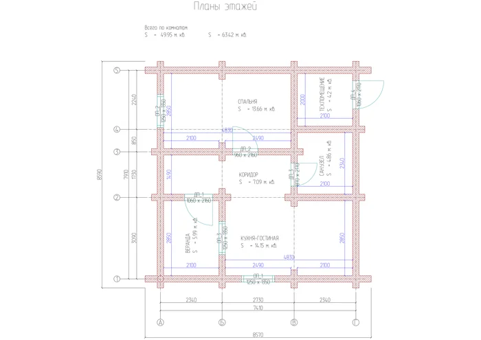 House 8.5x8.5 m. (D76-23) - Log house, Tree, House, Bath, Alcove, Log, Calibration, Building, Project, Design, Frame, VKontakte (link), Longpost