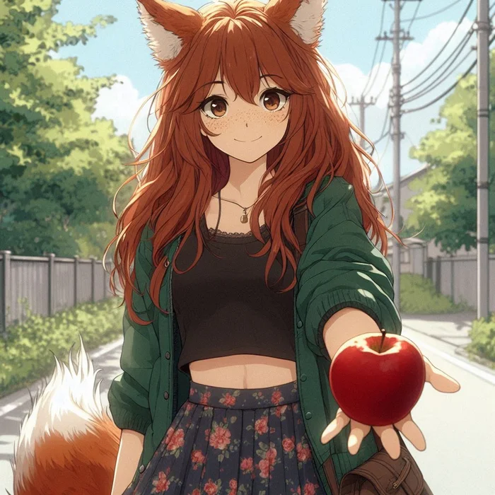 Ginger and Winter (and company) - miscellaneous - My, Art, Neural network art, Нейронные сети, Anime art, Animal ears, Anime, Girls, Original character, Tail, Swimsuit, Guitar, Summer, Kitsune, Ginger & White, Longpost