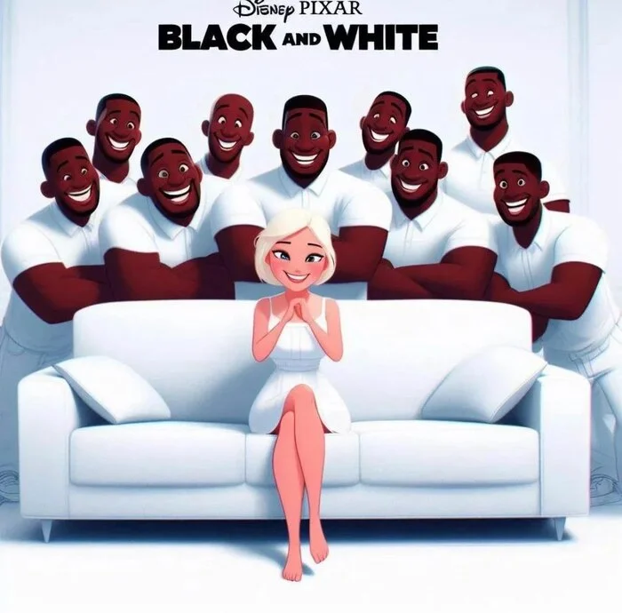 Snow White) - Snow White, Snow White and the Seven Dwarfs, Picture with text, Girl and five blacks