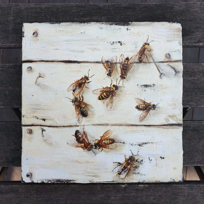 Bees - My, Artist, Oil painting, Painting, Bees, Hives, Author's painting, Longpost