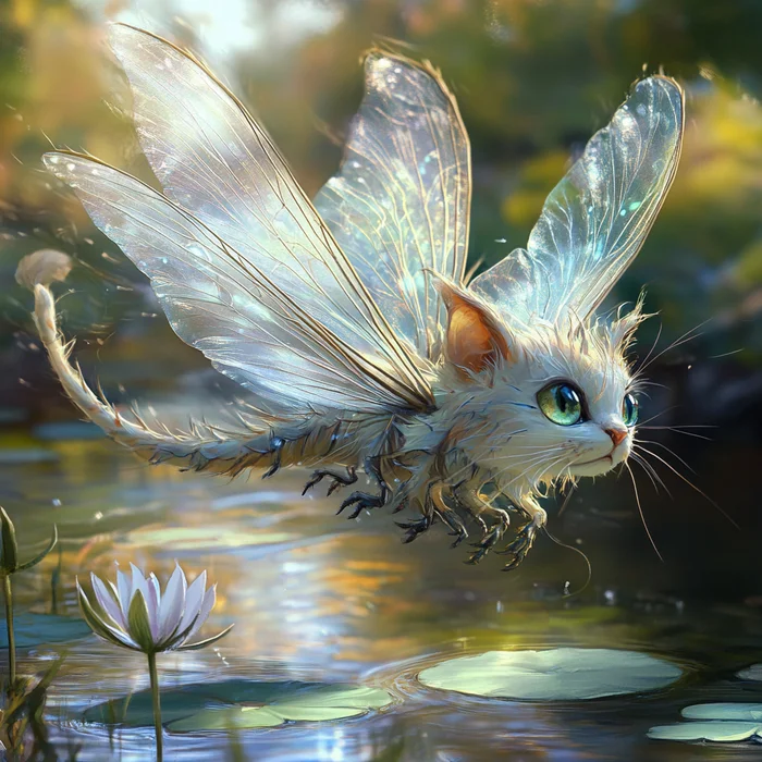 The final episode - cat-dragonflies! - My, Humor, Neural network art, cat, Insects, Dragonfly, Longpost