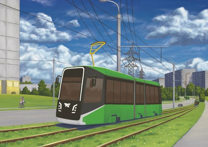 Tram in the North-East of Chelyabinsk - My, Chelyabinsk, Tram, Drawing, Digital drawing, Fantasy, Thz, Landscape, Summer