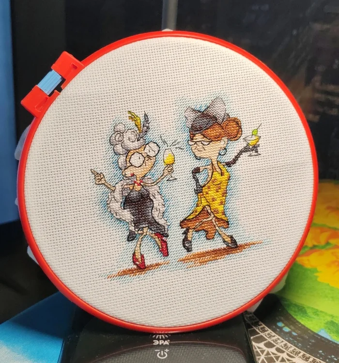 Grandmas at a party - My, Cross-stitch, Needlework, Embroidery, Needlework without process