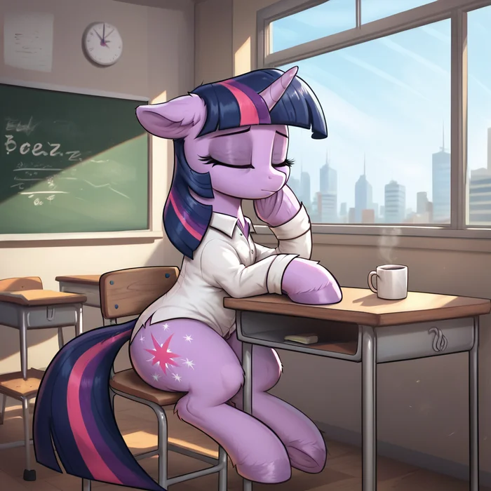 Снова в ВУЗ( - Моё, Арты нейросетей, My Little Pony, PonyArt, Twilight sparkle, Длиннопост