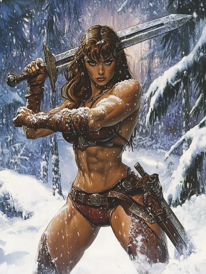 Just Varvara - My, Neural network art, Midjourney, Pinanoc, Girls, Barbarian, Barbarian, Barbara, Strong girl, Dungeons & dragons