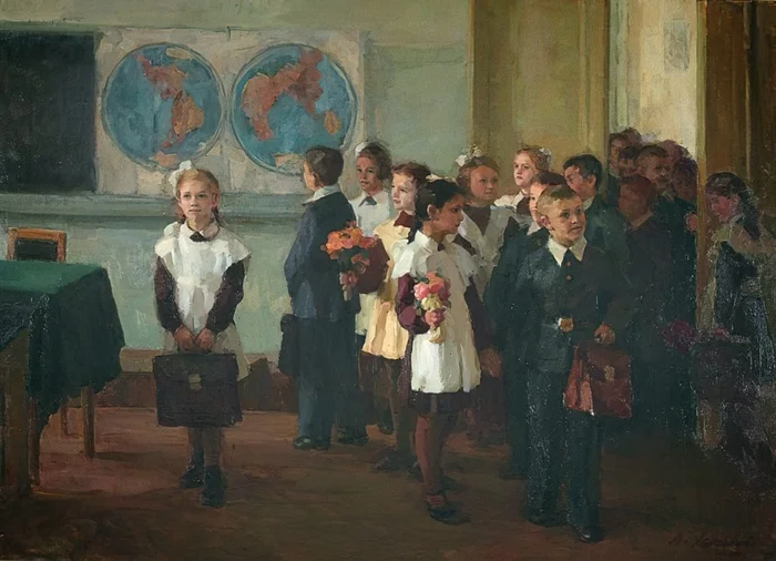 Kharkovsky Abram Moiseevich (1911-1995) For the first time in the first class 1959 - Painting, Painting, the USSR, 1959, Oil painting, September 1, School, Pupils