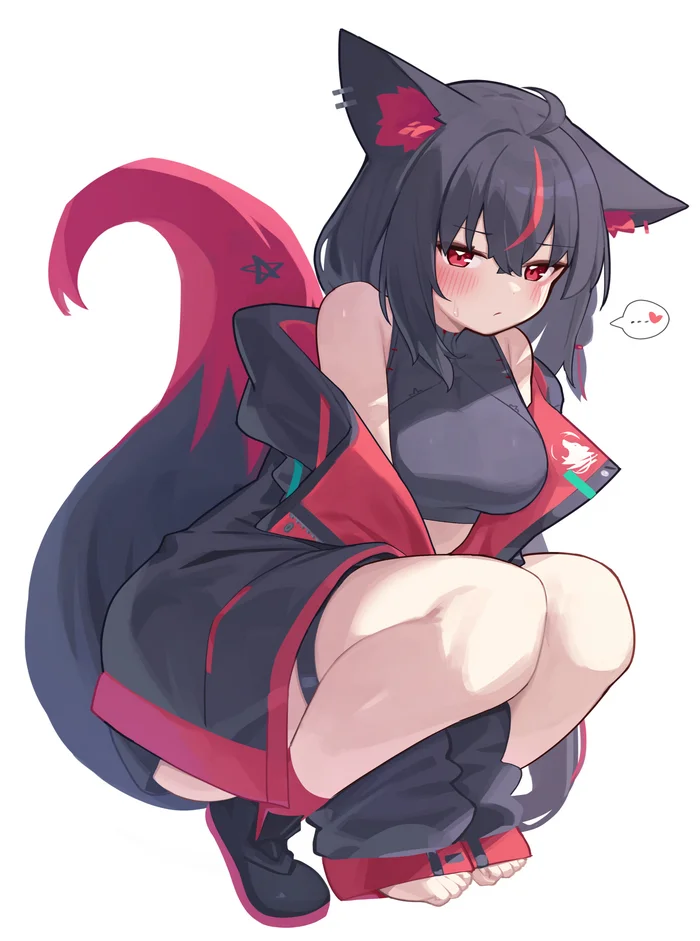 Kurokami Fubuki - Anime art, Anime, Virtual youtuber, Hololive, Kurokami Fubuki, Deaver, Animal ears, Tail