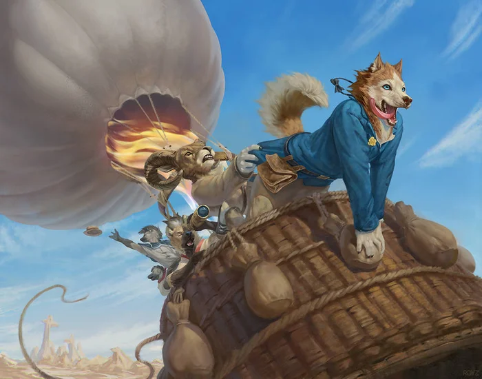 Adventurers and explorers - Art, Anthro, Balloon, Furry art, Furry canine, Furry Sheep, Furry hyena