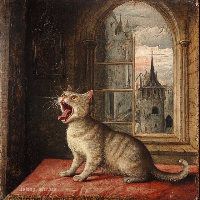 Are you yawning? - Art, cat, Yawn, Suffering middle ages, Humor, Longpost