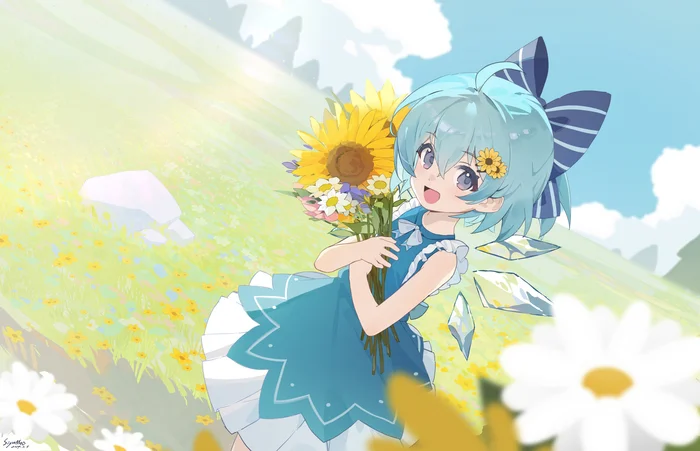 Bouquet - Touhou, Cirno, Anime art, Game art, Anime, Games, Summer, Bouquet, Baka