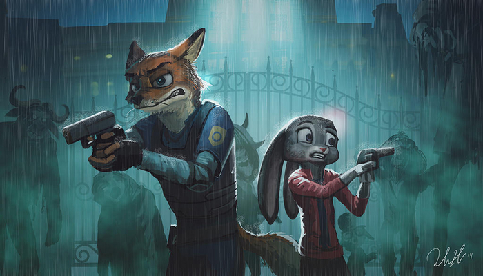   , Resident Evil, , Furry Art, Judy Hopps, Nick Wilde, Furry Fox, Furry rabbit, , 