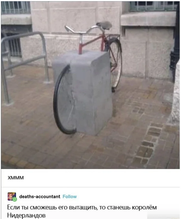 Trial - Humor, Netherlands (Holland), Excalibur, A bike, Screenshot, Comments, Tumblr, Telegram (link)