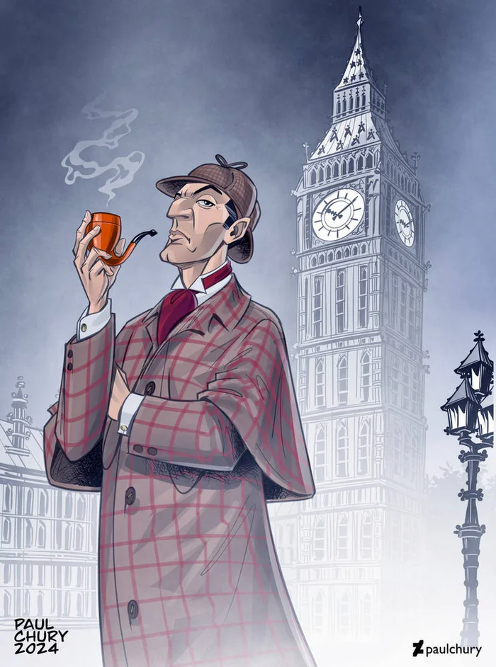 Sherlock Holmes - Art, Sherlock Holmes, Big Ben, Procreate, Digital drawing, Dancing Little Men