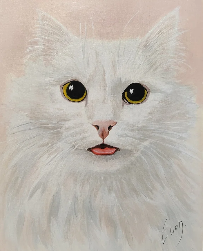 Cat Portrait #18 You have sour cream on your nose, don't move, I'll fix it now - My, Drawing, Learning to draw, Painting, Beginner artist, cat, Acrylic, Animalistics, Illustrations, Pets, Pet the cat