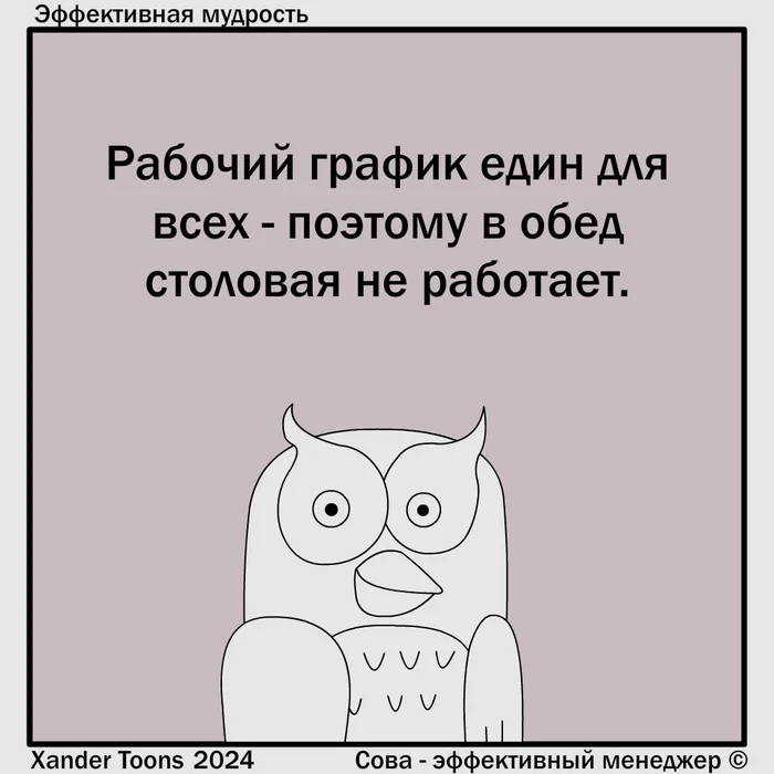 Эффективные прогрессивные равные права на работе или мудрость от эффективной Совы - Моё, Сова - эффективный менеджер, Комиксы, Юмор, Xander Toons, Работа, Столовая