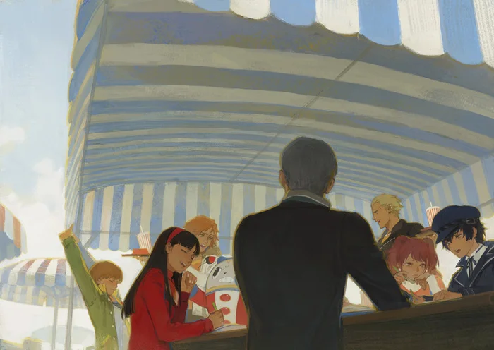 Hangout in Junes - Art, Anime, Persona, Persona 4, Chie Satonaka, Amagi Yukiko, Kujikawa Rise, Naoto Shirogane