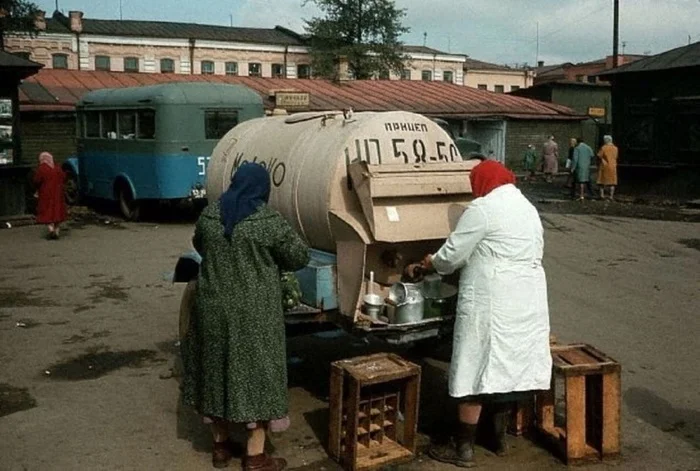 Milkmaid at the market. 1966 - Products, the USSR, 60th, Telegram (link)