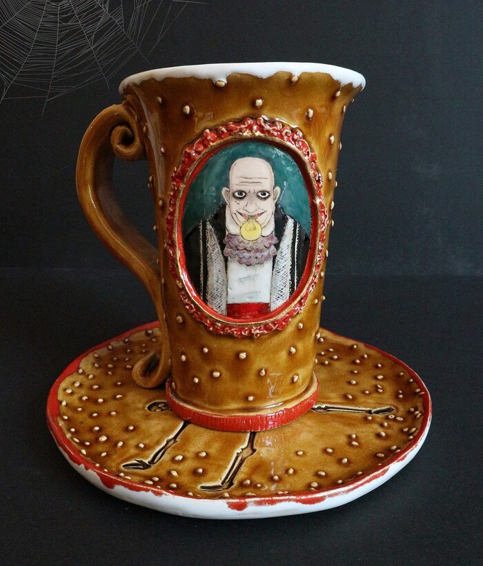 How I Prepare for Halloween. My Ceramics - My, Halloween, Decor, Drawing, The Addams Family, Tableware, A cup, His own ceramist, Needlework without process, Artist, Handmade, Presents, Longpost