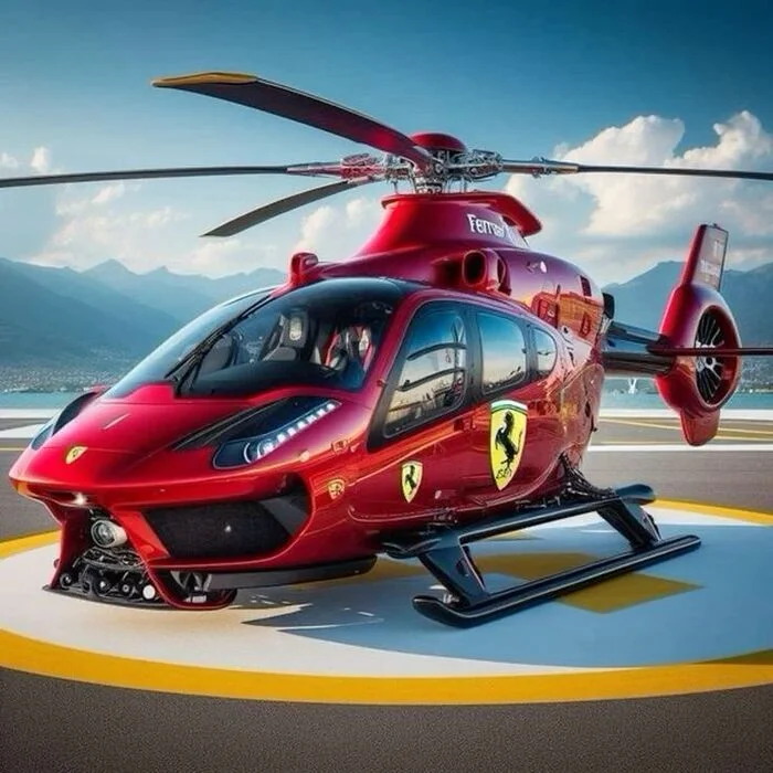 VertoFerrari - Helicopter, Aviation, Red, Computer graphics, Artificial Intelligence, Ferrari, Neural network art