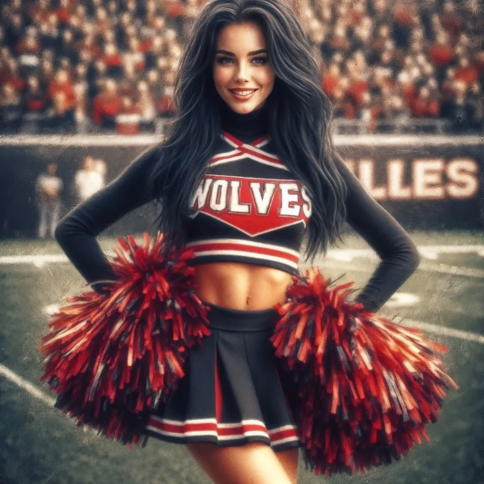 Cheerleader - Neural network art, Illustrations, Art, Lady, Dall-e, Cheerleading, School, Phone wallpaper, Desktop wallpaper, Characters (edit), Game art, Longpost