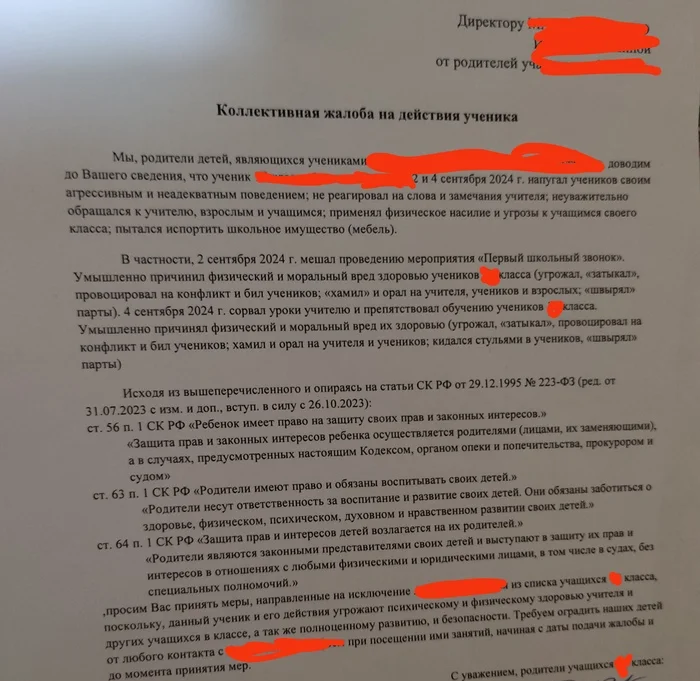 Inappropriate behavior at school - Bullying, Rights of the child, Parents and children, Parents, Children, elementary School, School, Director, Inadequate, What to do, Upbringing, Parenting, Irresponsibility, Advice, Need advice, League of Lawyers, Question, Ask Peekaboo, Text, Negative