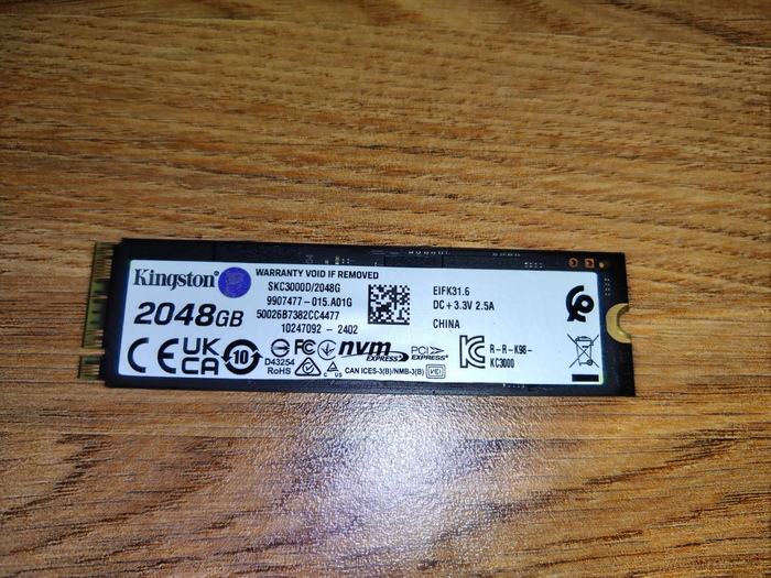 Новый M.2 NVMe SSD Kingston KC3000 2Tb