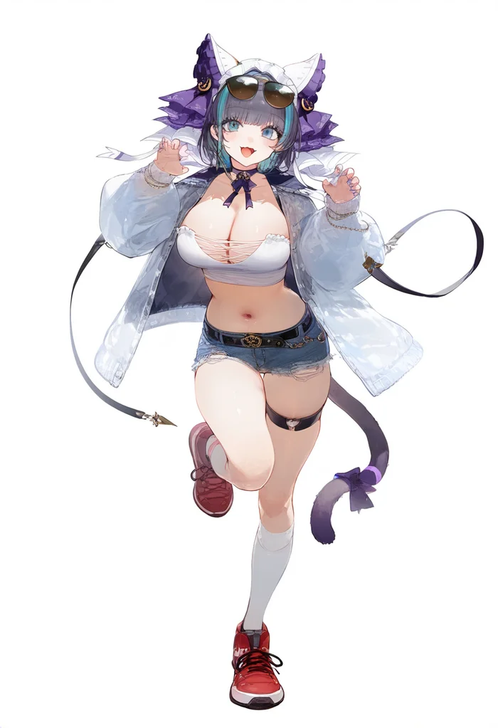 Хвость - Аниме, Anime Art, Хвост, Animal Ears, Неко, Cheshire, Azur Lane, Арты нейросетей