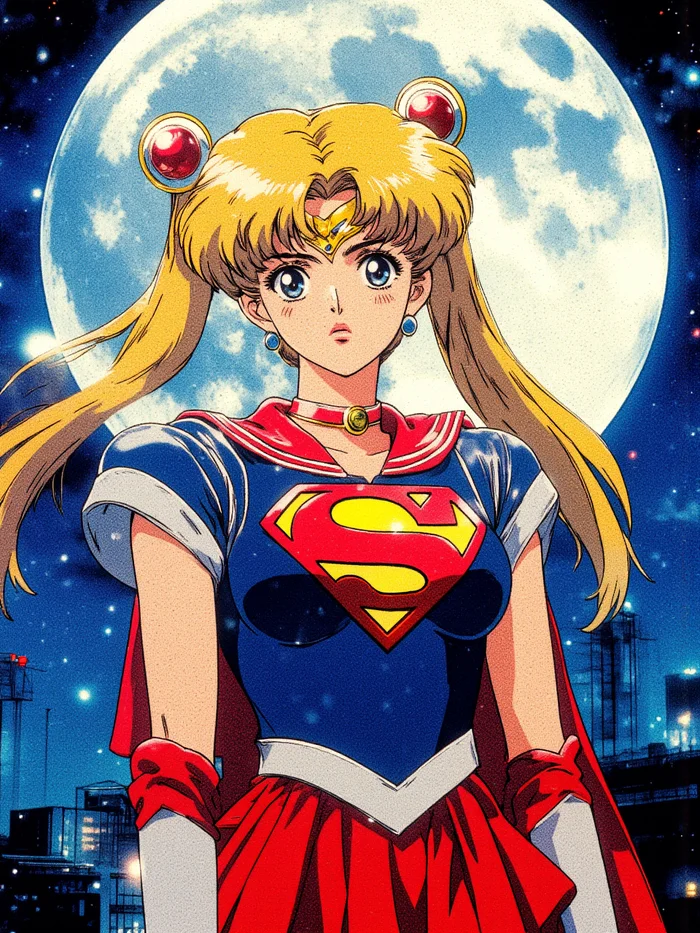 Super Sailor Moon - Моё, Аниме, Anime Art, Арты нейросетей, Flux, Нейронные сети, Stable Diffusion, Sailor Moon, Супергерл, Длиннопост