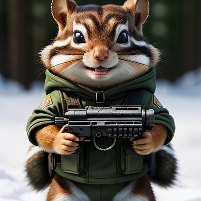 FIGHTING CHIPMUNDS - My, Neural network art, Art, 3D, Chipmunk, Animals, Humor, Satire, Joke, Artificial Intelligence, Parody, Koala, Weapon, Rodents, Нейронные сети, Longpost