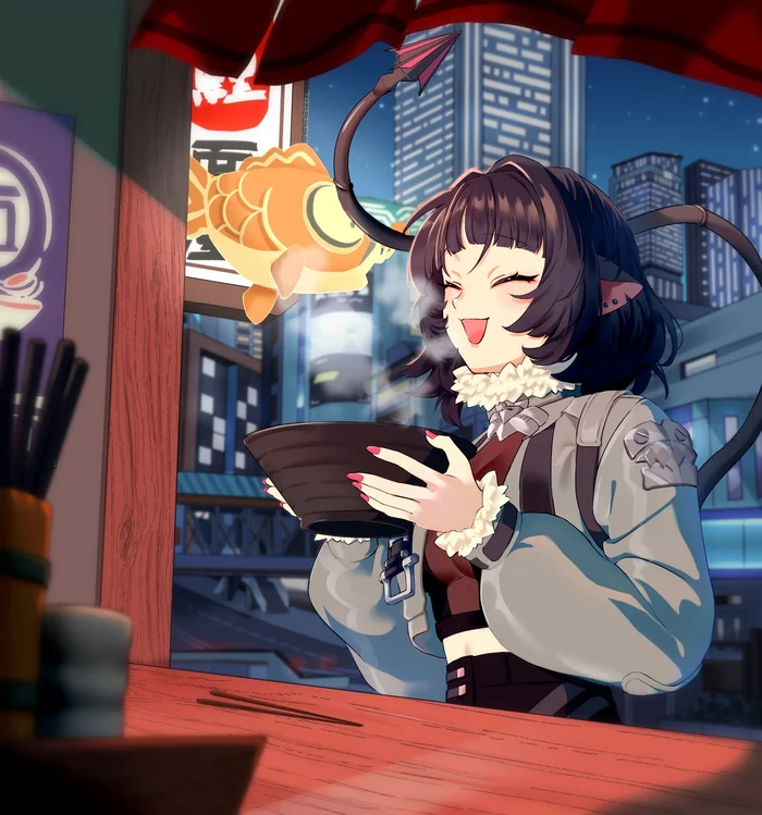 Delicious ramen - Zenless Zone Zero, Jane Doe (zzz), Anime art, Game art, Anime, Games, Food, Ramen