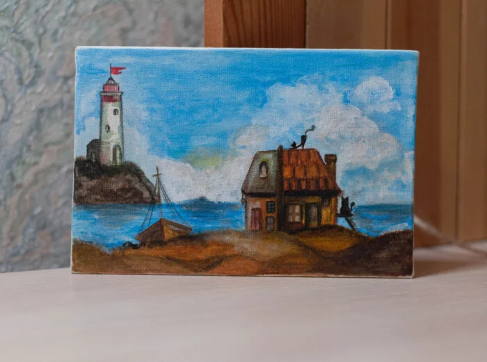 Summer is leaving, but the sea will forever remain in the heart - My, Acrylic, Decor, Handmade, Painting, Author's painting, Paints, Sea, Landscape, Canvas, Painting, Miniature