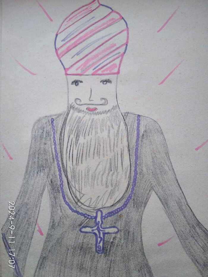 только не смейтесь, но вот такая икона, да. То ли Бог, то ли батюшка с церковным куполом на голове... вообще подразумевалась шапка... а вышло сомнительно, но ок))