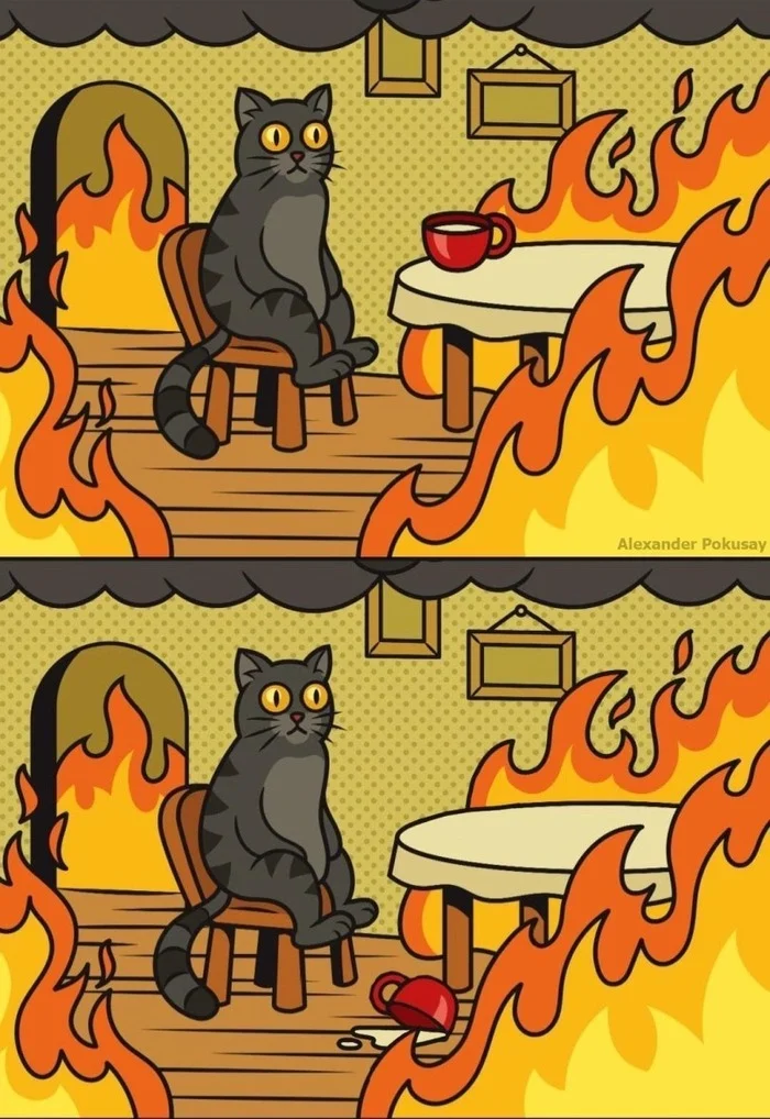 Unconditional catism - Art, cat, Paws, Кружки, Comics, Fire, Black humor