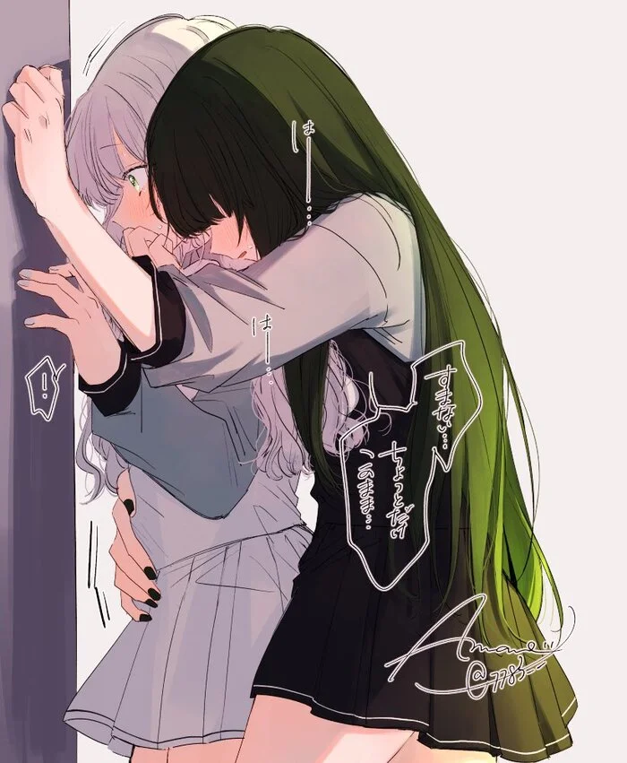 Original - Anime art, Anime, Friend, Yuri, Original character, Hugs, Twitter (link)