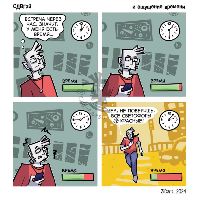 ADHD and Time - My, Author's comic, ADHD, Vital, Humor, Comics, Time, Being late