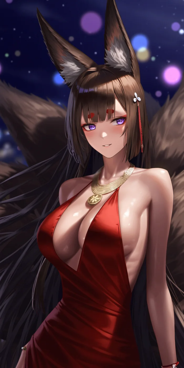 Amagi - Anime, Anime art, Pixiv, Neural network art, Boobs, Amagi, Azur lane, Longpost, Animal ears