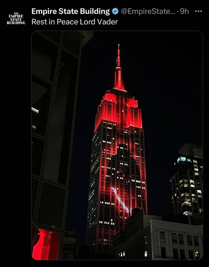 Официальный аккаунт Empire State Building - Дарт Вейдер, Джеймс Эрл Джонс, Star Wars, Эмпайр-Стейт-Билдинг, Некролог