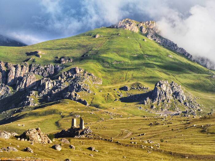 Guardians of the Mountain - My, The photo, Landscape, Travels, Caucasus, Caucasus mountains, Architecture, The rocks, Archeology, История России, sights, The mountains, North Ossetia Alania