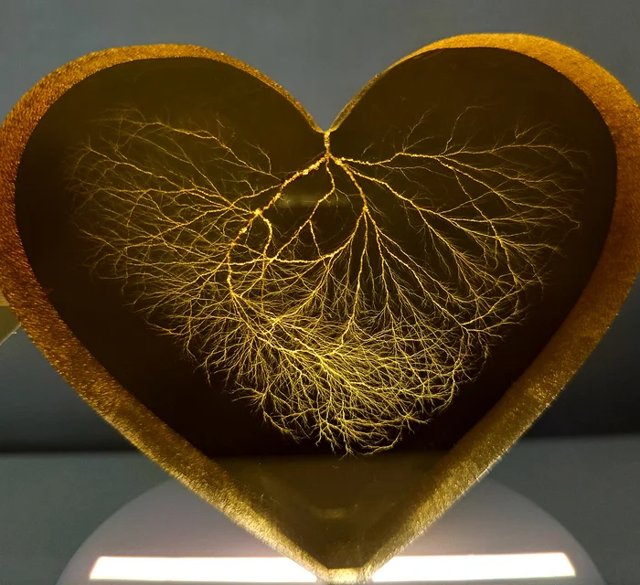 Lightning in glass is another heart)) - My, Lichtenberg figures, Physics, High voltage, Heart