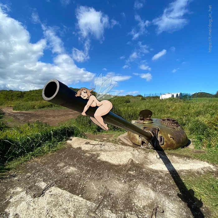 We were walking around Cape Mayachny today and came across this coastal battery - My, Illustrations, Drawing, Art, Girls, Tanks, NSFW