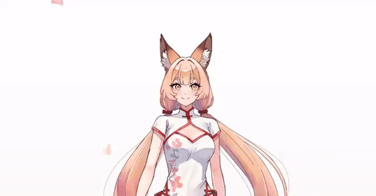 Fox - Anime, Anime art, Art, Girls, Animal ears, Tail, Animation, GIF