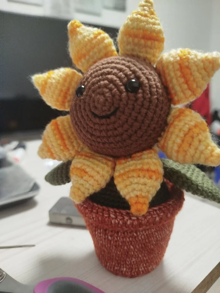 Sunflower - My, Needlework, Crochet, Amigurumi, Knitted toys, Needlework without process