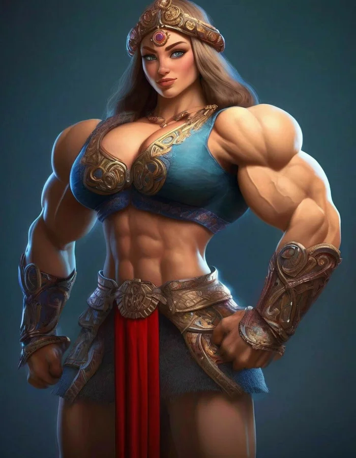 The Princess Nesmeyana - Strong girl, Bodybuilders, Extreme muscles, Neural network art, Muscleart, Masterpiece (Yandex), Russian tales